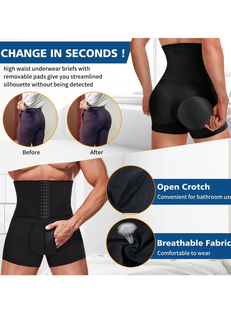 Excefore - Men Tummy Control Shorts, High Waist Slimming Body Shaper Girdle Lifter Shapewear Padded Underwear Boxer Briefs, L - Image 1