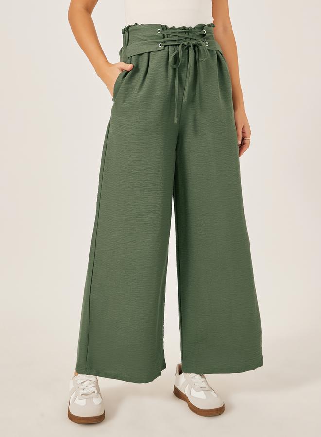 Styli Mid Rise Wide Leg Corset Waistband Pants  - Image 2