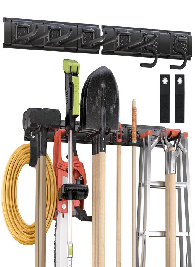Nacial Garden Tool Organizer Wall Mount, 32 inches Tool Storage Rack with Adjustable Hooks, 600lbs Adjustable Heavy Duty Metal Hooks, Yard Shed Rack Holder System Hanging Rake Broom Mop Snowboard, Men Gift - Image 1