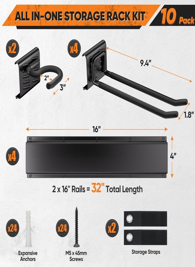 Nacial Garden Tool Organizer Wall Mount, 32 inches Tool Storage Rack with Adjustable Hooks, 600lbs Adjustable Heavy Duty Metal Hooks, Yard Shed Rack Holder System Hanging Rake Broom Mop Snowboard, Men Gift - Image 5