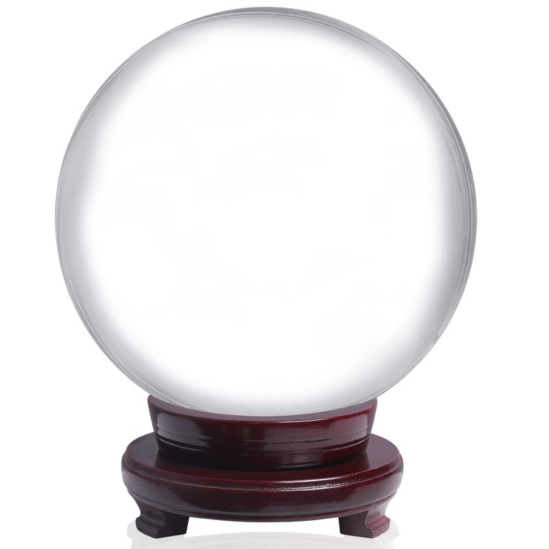 LONGWIN 150mm 59 inch Divination Crystal Ball Decorative Glass Balls Globe Sphere Free Wooden Stand