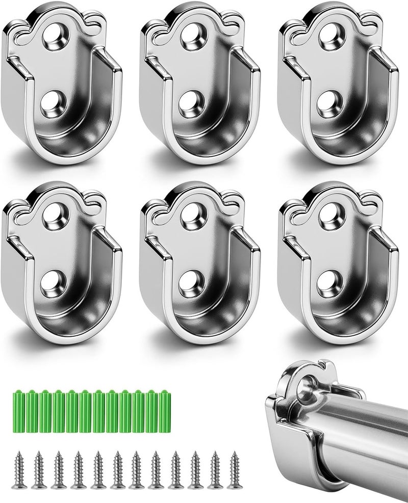 Proxima Direct Closet Rod Support, 6 PCS 25 mm Stainless Steel Heavy Duty Closet Pole Sockets Flange Rod End Holder with Screws - Image 1