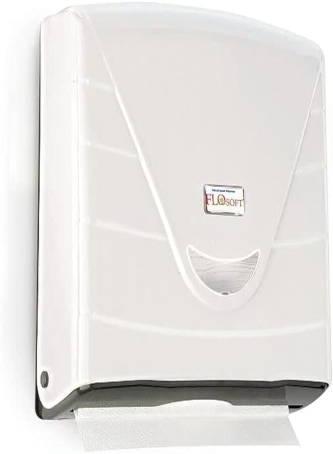 Flosoft Plastic Paper Towel Dispenser Wall Mount, Holds 300 Z-Fold Paper, Commercial Hand Towels Dispenser for Bathroom/Restroom, Office, Shop or Home, White