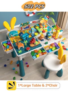 BUPY Kids Multi-Functional Educational Study Block Table and Multi Activity Building Storage Organizer With 2 Chairs 4 Storage Boxes and Large Table (502pcs Building Blocks)  - Image 1