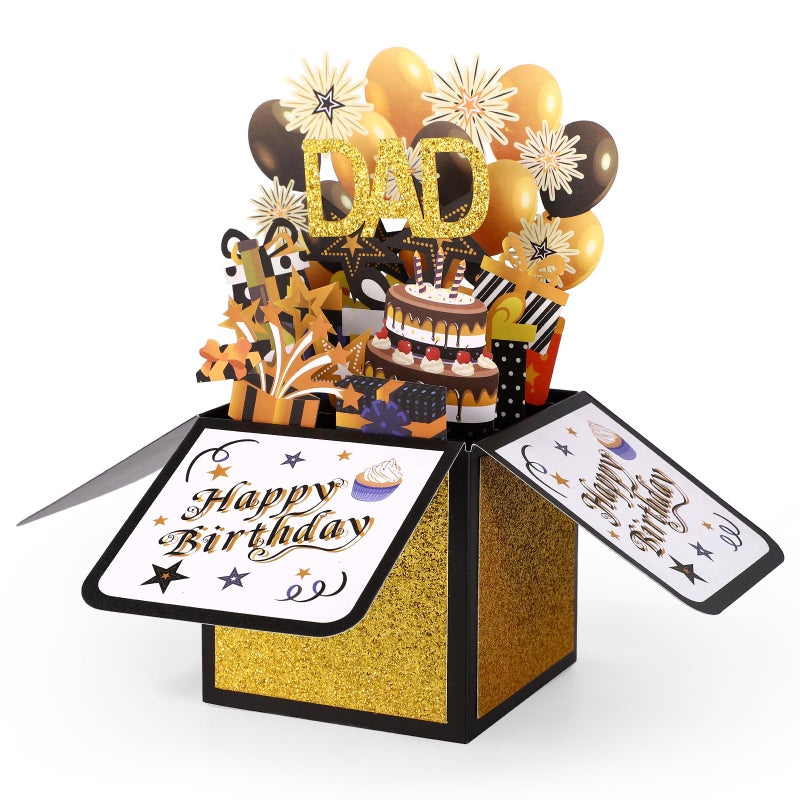 Gosknor Happy Birthday Pop Up Card for Dad, 3D Birthday Gift Box with Envelopes Colorful Balloon Fireworks Creative Gifts Ideas from Son Daughter for Male Dad Stepfather Godfather - Image 1