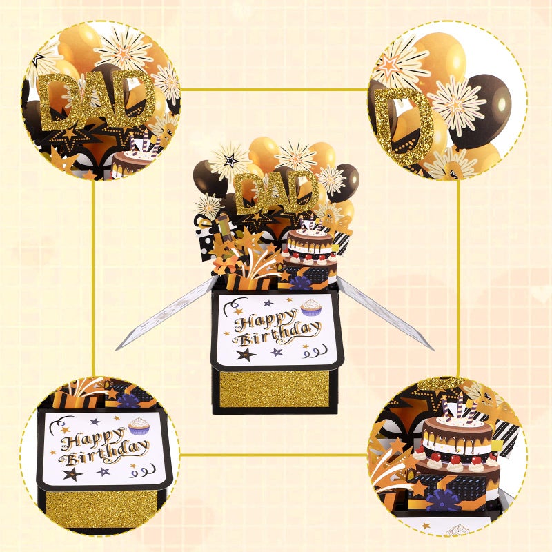 Gosknor Happy Birthday Pop Up Card for Dad, 3D Birthday Gift Box with Envelopes Colorful Balloon Fireworks Creative Gifts Ideas from Son Daughter for Male Dad Stepfather Godfather - Image 4