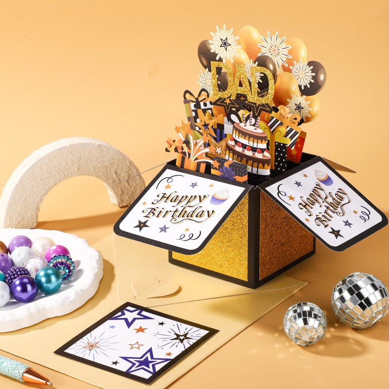 Gosknor Happy Birthday Pop Up Card for Dad, 3D Birthday Gift Box with Envelopes Colorful Balloon Fireworks Creative Gifts Ideas from Son Daughter for Male Dad Stepfather Godfather - Image 3