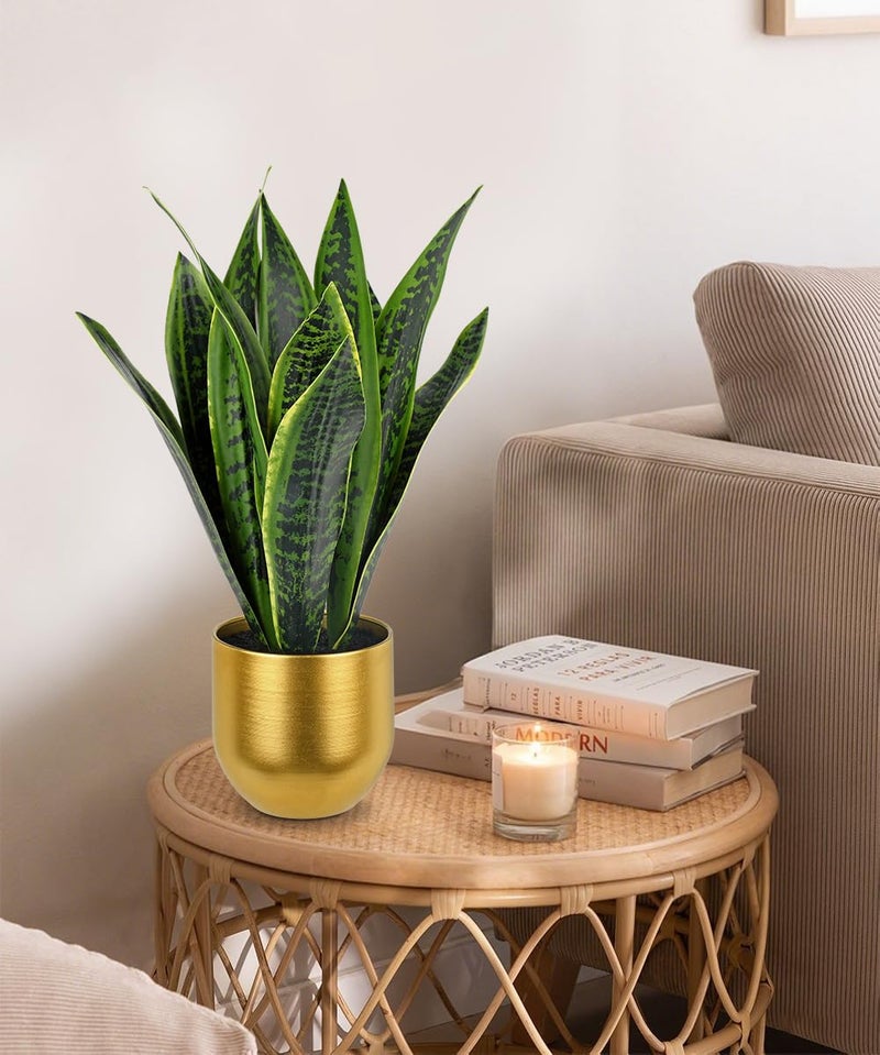 Briful Fake Plants 17" Artificial Snake Plant Faux Plants in Gold Pot Tropical Sansevieria Silk Plant Fake Potted Plants Indoor for Home Living Room Bathroom Office Housewarming Gift Decor - Image 3