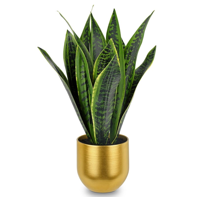 Briful Fake Plants 17" Artificial Snake Plant Faux Plants in Gold Pot Tropical Sansevieria Silk Plant Fake Potted Plants Indoor for Home Living Room Bathroom Office Housewarming Gift Decor - Image 1