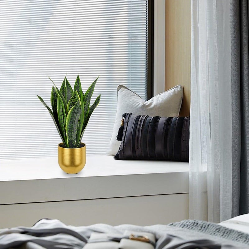 Briful Fake Plants 17" Artificial Snake Plant Faux Plants in Gold Pot Tropical Sansevieria Silk Plant Fake Potted Plants Indoor for Home Living Room Bathroom Office Housewarming Gift Decor - Image 5