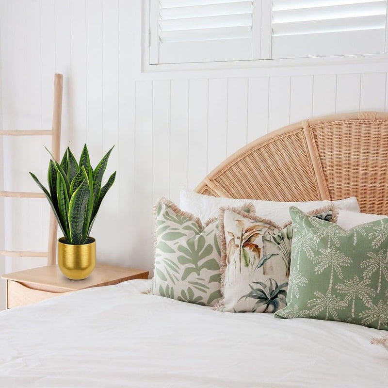 Briful Fake Plants 17" Artificial Snake Plant Faux Plants in Gold Pot Tropical Sansevieria Silk Plant Fake Potted Plants Indoor for Home Living Room Bathroom Office Housewarming Gift Decor - Image 4