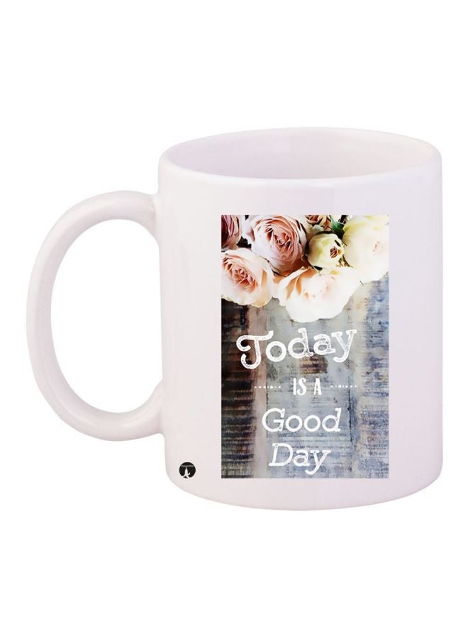 RYN Floral Printed Ceramic Coffee Mug White/Blue/Green 11ounce
