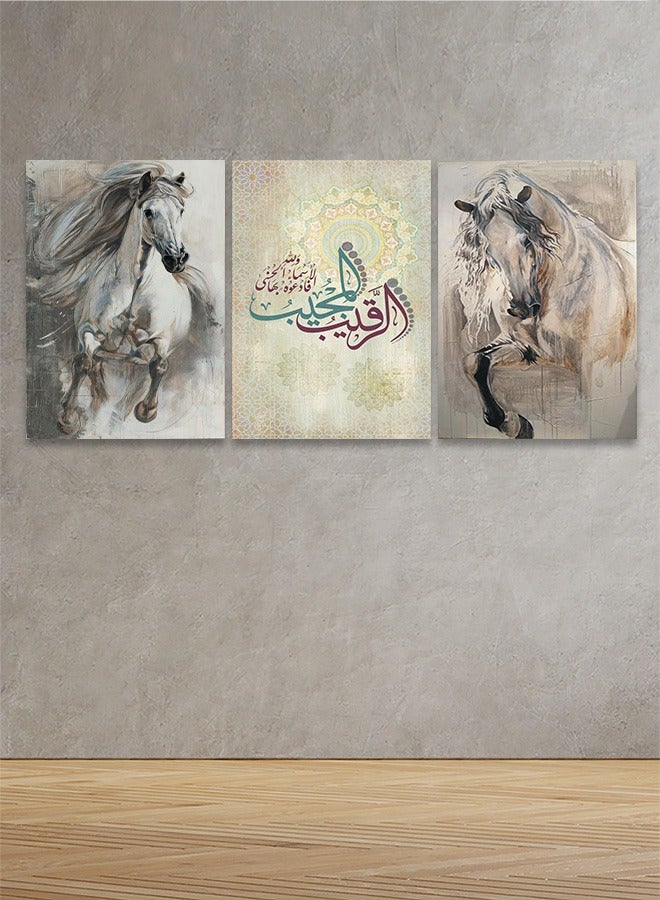 Marktna Set Of 3 Framed Canvas Wall Arts Stretched Over Wooden Frame with a Horse Design - Image 1