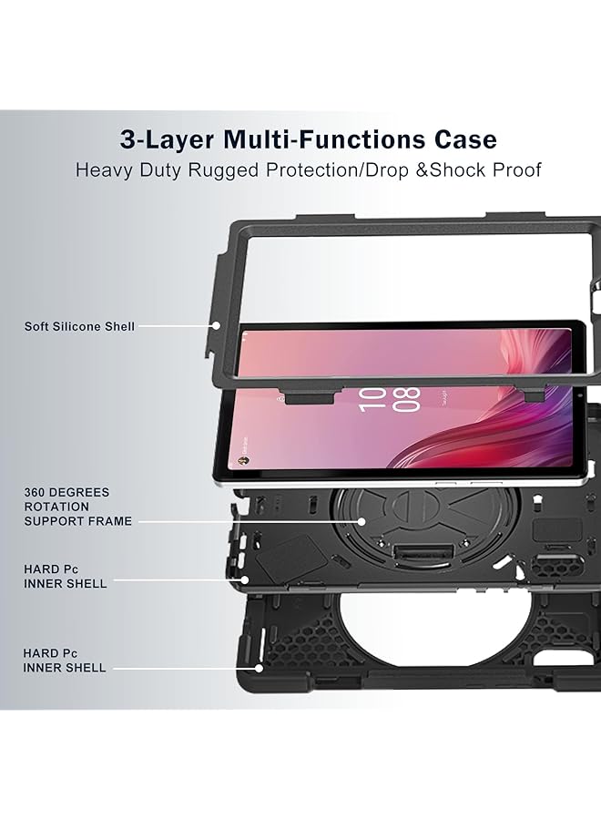 Procases For Lenovo Tab M9 Case 9 Inch 2023 Heavy Duty Shockproof Rugged Protective Cover Rotating Kickstand With Handle Holder Shoulder Strap For Lenovo Tb-310Fu Tablet –Black - Image 4