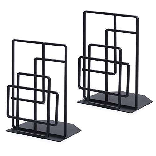 SRIWATANA Book Ends Heavy Duty, Decorative Black Bookends for Shelves, Window Lattice Design - Image 1