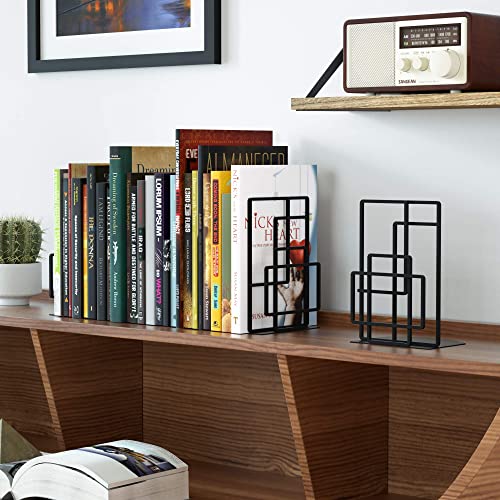 SRIWATANA Book Ends Heavy Duty, Decorative Black Bookends for Shelves, Window Lattice Design - Image 3