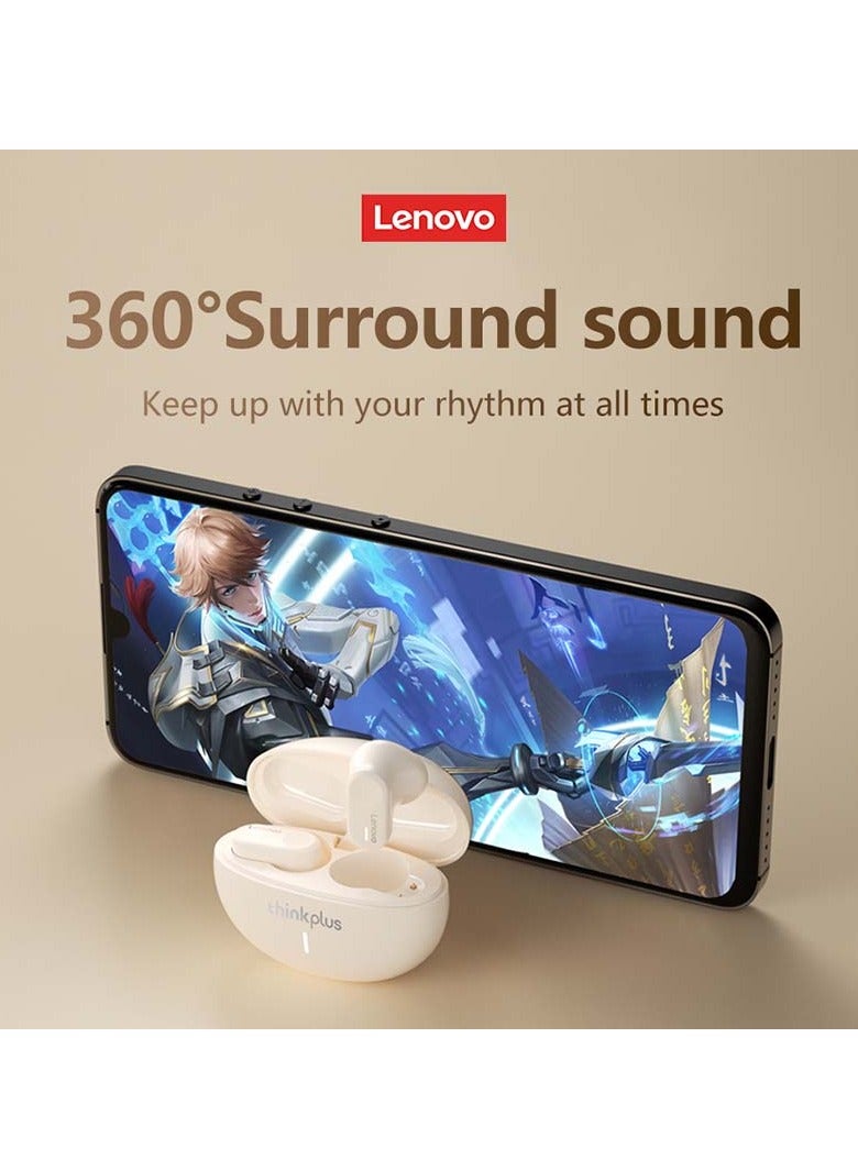 لينوفو سماعات بلوتوث LP19، سماعات أذن لاسلكية مريحة وخفيفة الوزن، سماعات رأس رياضية عالية الجودة HIFI، سماعة موسيقى مقاومة للماء مع ميكروفون مزدوج عالي الدقة، (قطعة واحدة، بيج) - Image 2