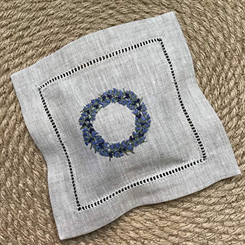Minhcraft Hand embroidered lavender pillow sachet bag “Lavender crown” natural linen cushion 6"x6", set of 3 - Image 3