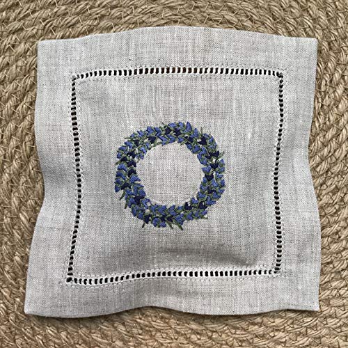 Minhcraft Hand embroidered lavender pillow sachet bag “Lavender crown” natural linen cushion 6"x6", set of 3 - Image 4