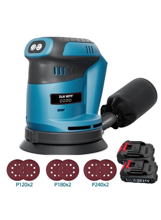 ZLH HITY Cordless Random Orbital Sander 5 Inch Battery Powered Palm Sander Orbit Sander with 3 Variable Speeds 8000–13000 RPM with Battery, Dust Collector for Woodworking, Furniture - Image 1