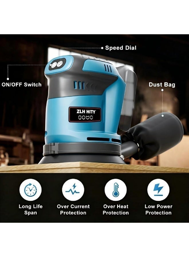 ZLH HITY Cordless Random Orbital Sander 5 Inch Battery Powered Palm Sander Orbit Sander with 3 Variable Speeds 8000–13000 RPM with Battery, Dust Collector for Woodworking, Furniture - Image 2