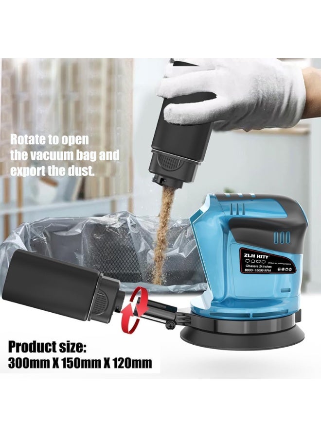 ZLH HITY Cordless Random Orbital Sander 5 Inch Battery Powered Palm Sander Orbit Sander with 3 Variable Speeds 8000–13000 RPM with Battery, Dust Collector for Woodworking, Furniture - Image 5