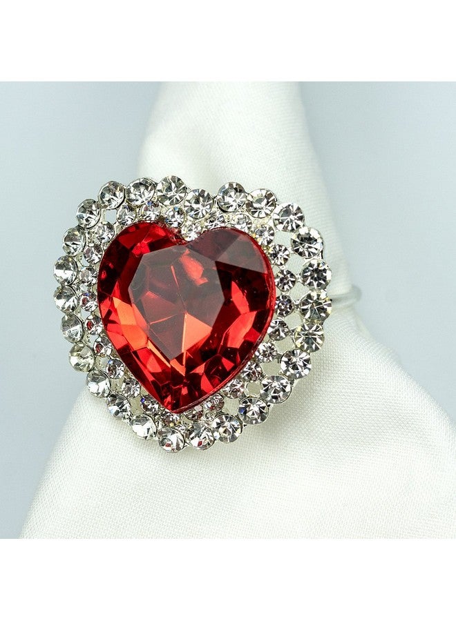 Yacanna Yacanna Red Heart Napkin Rings Sparkling for Valentines Day, Dinners, Parties - Set of 4 Napkin Holders  - Image 1