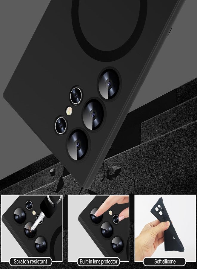 أوميو جراب سيليكون مغناطيسي من أوميو لهاتف جالاكسي إس 24 ألترا، متوافق مع ماج سيف، غطاء عدسة كاميرا شامل من السيليكون الحراري المرن غير اللامع، مقاوم للصدمات، مناسب للرجال والنساء، أسود - Image 3