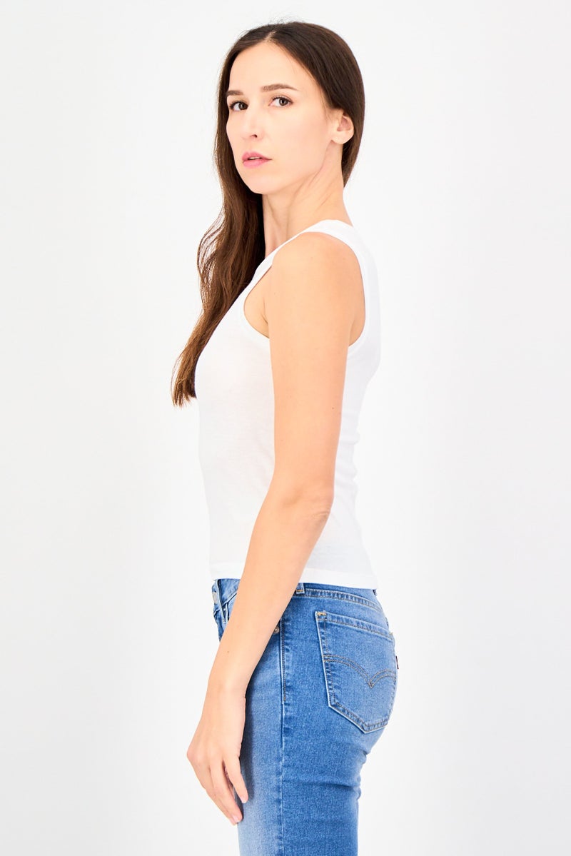 GAP Women Round Neck Sleeveless Plain Tank Top, White - Image 2