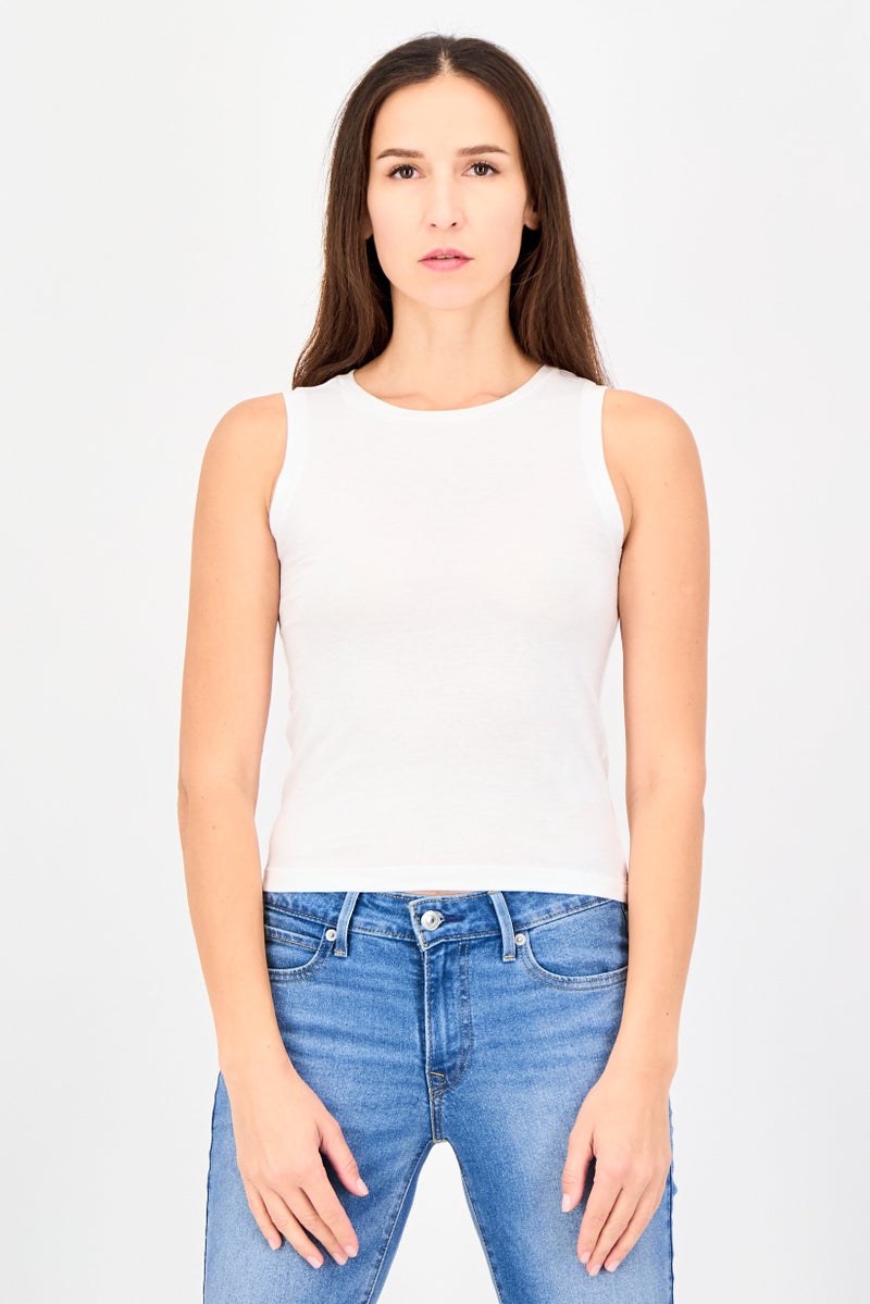 GAP Women Round Neck Sleeveless Plain Tank Top, White - Image 1
