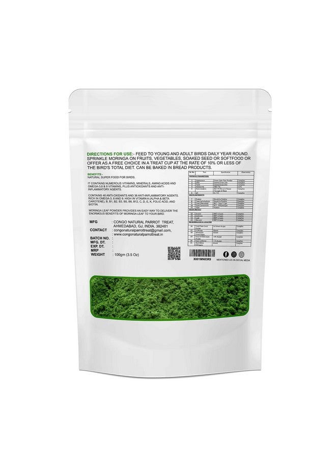 Congo® 100gm Moringa Powder to Provide Essential Proteins for Budgies, Lovebirds, Cockatiels, Conure, Senegal, Amazon, African Grey, Macaw, Cockatoo and Other Birds, 100gm - Image 2
