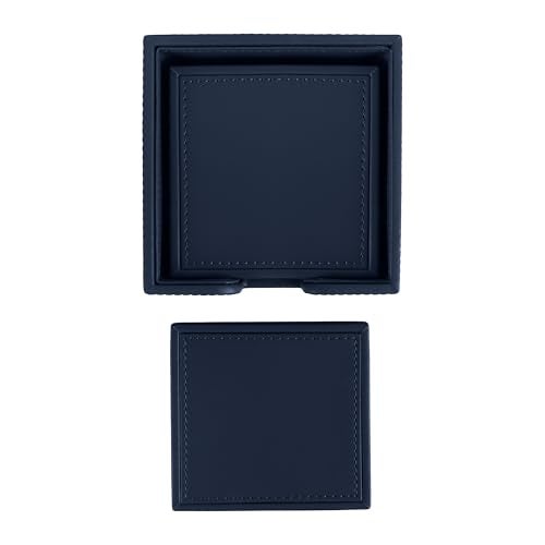 V-CUBE DESIGNS Premium Vegan Leather Coaster | Set of 4 Coasters with Holder for Dining Table, Office Desks for Tea Cups, Coffee Mugs, Glasses| Durable & Long Lasting | Decor Accessories | Navy Blue - Image 5