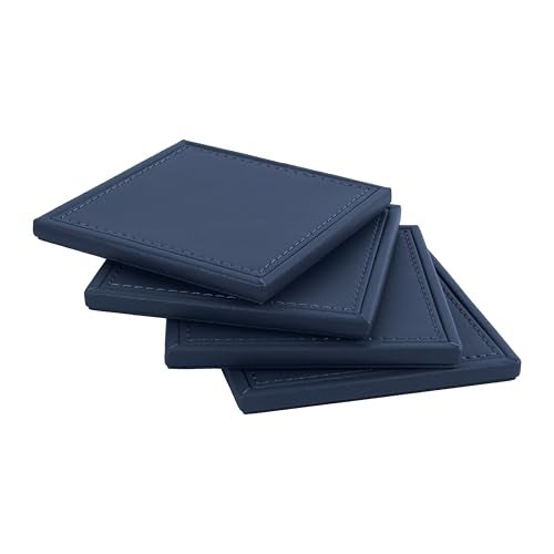 V-CUBE DESIGNS Premium Vegan Leather Coaster | Set of 4 Coasters with Holder for Dining Table, Office Desks for Tea Cups, Coffee Mugs, Glasses| Durable & Long Lasting | Decor Accessories | Navy Blue - Image 3