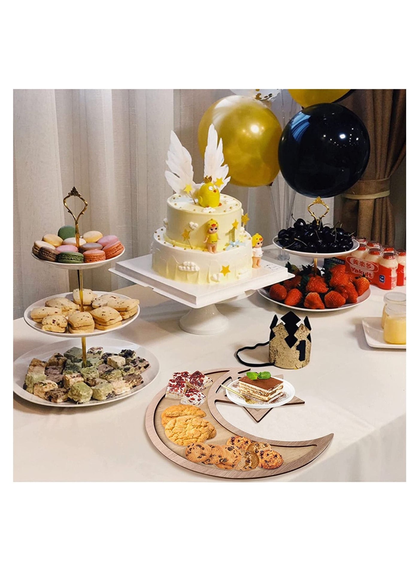 2 قطعة صينية خشبية لشهر رمضان ، صينية خشبية أنيقة...