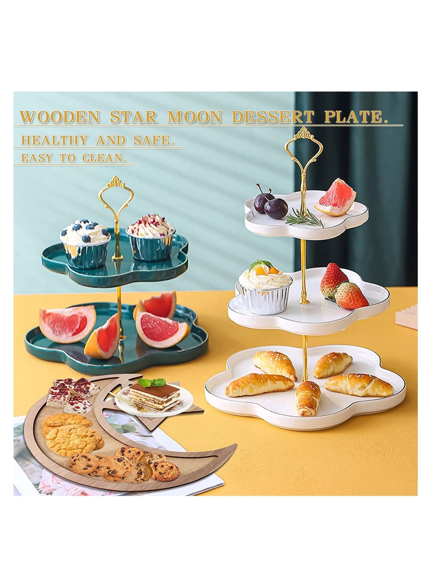 2 قطعة صينية خشبية لشهر رمضان ، صينية خشبية أنيقة...