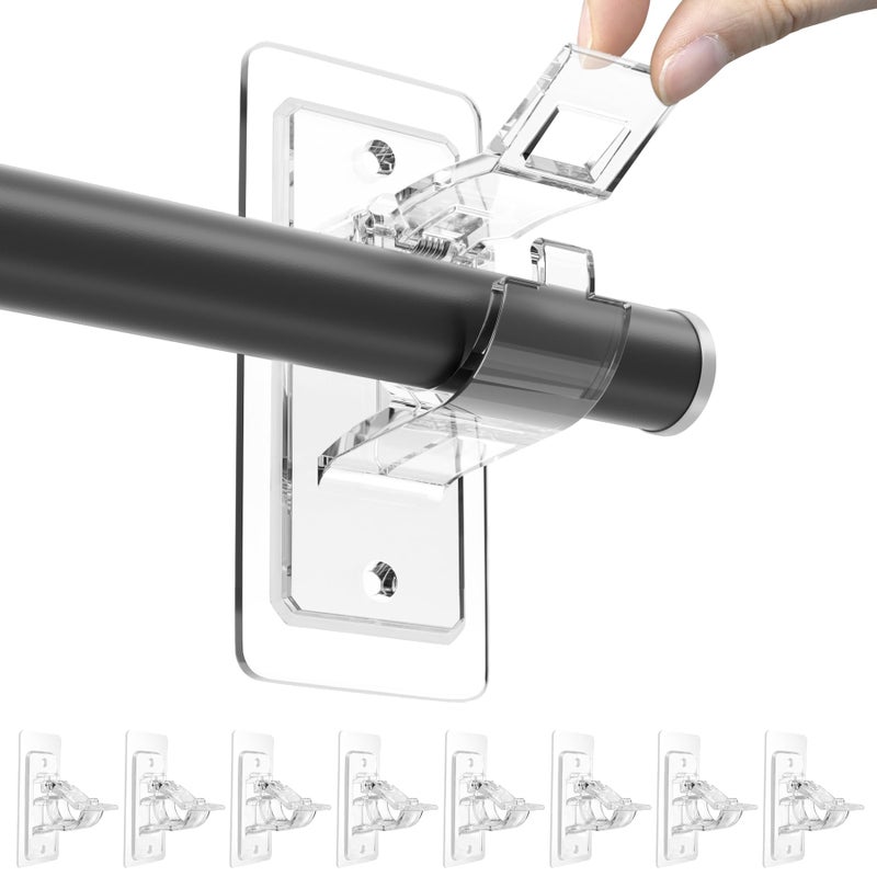 ANDGOO 8 Pack No Drill Curtain Rod Brackets Holding Up to 17 lbs PET Curtain Hangers Nail Free Adjustable Curtain Rod Holder for Bedroom Bathroom and Living Room 