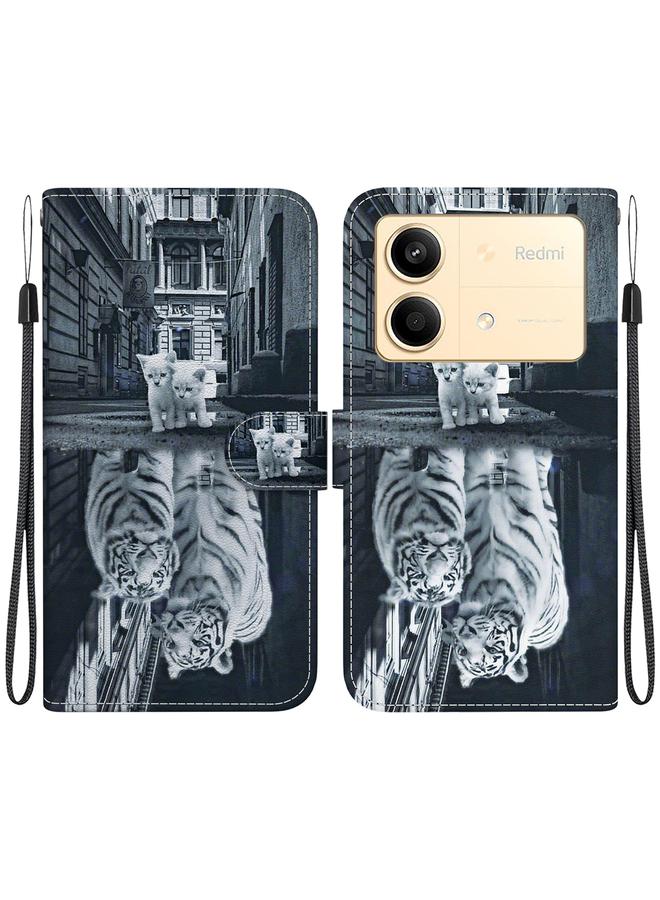 Zaboon For Xiaomi Redmi Note 13R Pro Crystal Texture Colored Drawing Leather Phone Case(Cat Tiger Reflection) 