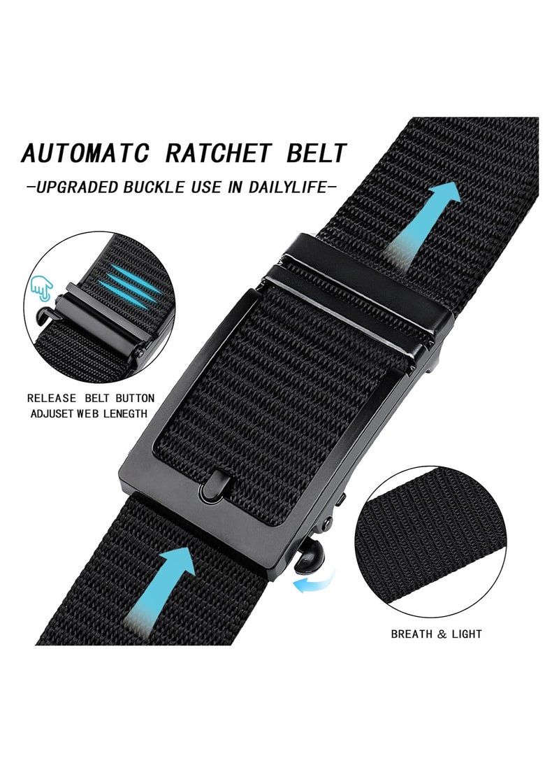 KASTWAVE Men's Nylon Ratchet Belt, 125cm Adjustable Nylon Web Tactical Work Belt with Automatic Slide Buckle, Web Breathable Fabric Belts for Mens Work Outdoor Sport Hiking, 2 Pcs - Image 3