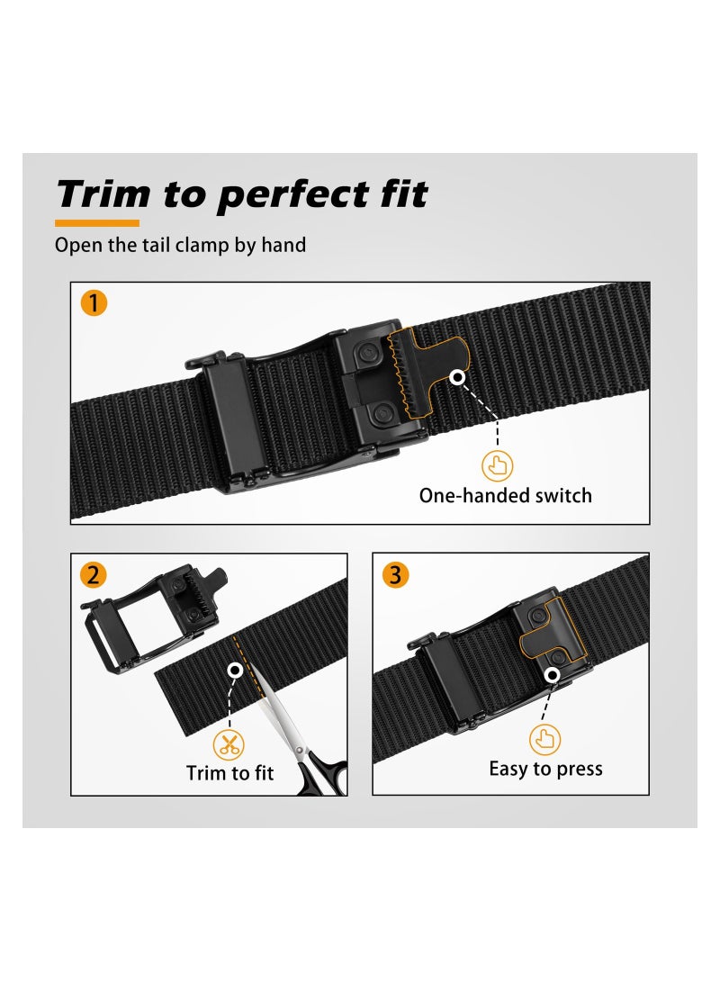 KASTWAVE Men's Nylon Ratchet Belt, 125cm Adjustable Nylon Web Tactical Work Belt with Automatic Slide Buckle, Web Breathable Fabric Belts for Mens Work Outdoor Sport Hiking, 2 Pcs - Image 5