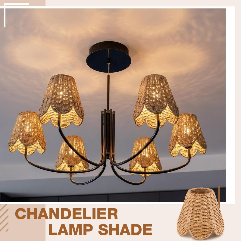 Glooglitter Small Clip-on Chandelier Rattan Lamps Set Shade Scalloped Lampshade 3"top x 6"bottom x 5-1/4"slant Height Empire Lamp Shade Chandelier or Accent Lamp(Paper Rope,Naturals,2 Pcs) - Image 3