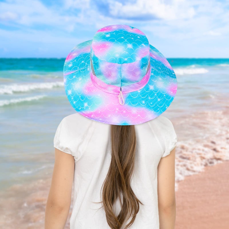 ICOSY Kids Sun Hat, Mesh Bucket UV Protection Toddler Beach Hat Kids Foldable Fishing Hat for Girls 2-8 Years Teal Purple - Image 2