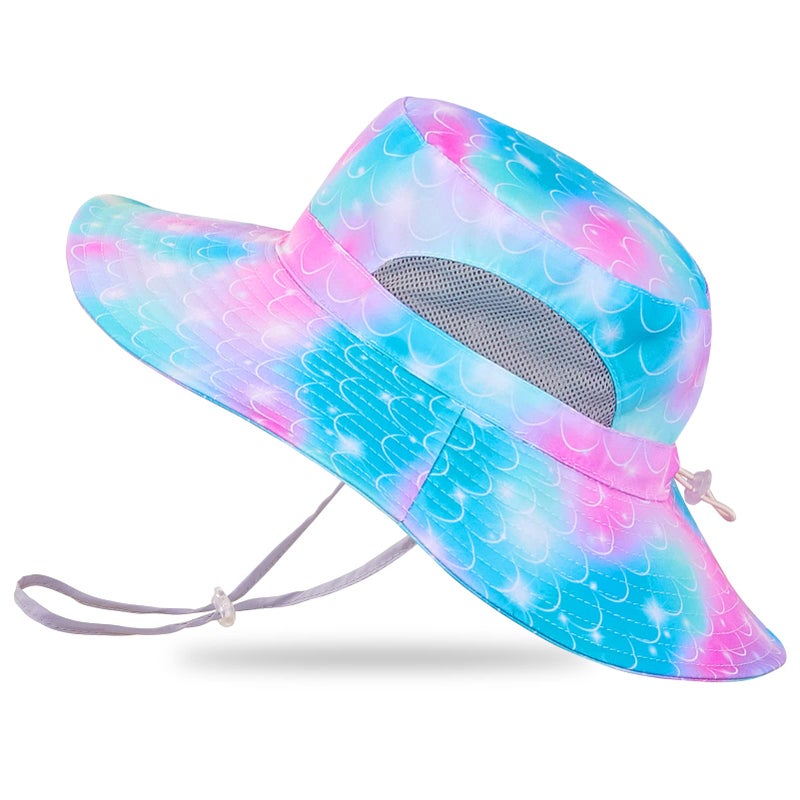 ICOSY Kids Sun Hat, Mesh Bucket UV Protection Toddler Beach Hat Kids Foldable Fishing Hat for Girls 2-8 Years Teal Purple - Image 1