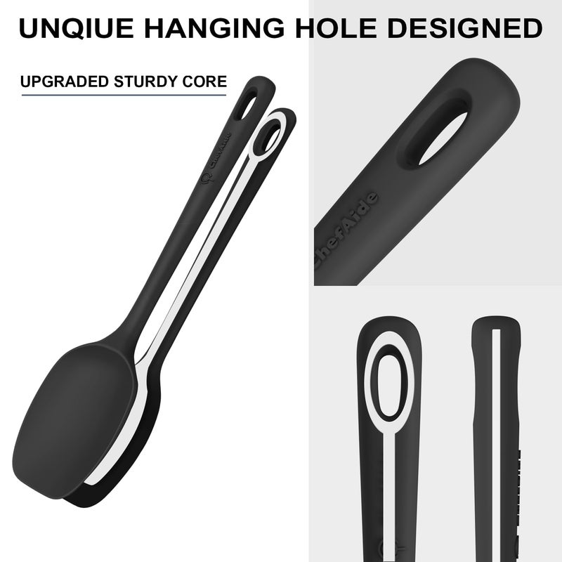 ChefAide 5 Pieces Silicone Spatula Set, Food Grade Rubber Spatula, Upgrade Strong Handle with Ergonomic Grip, Heat Resistant Up to 600Â°F for Nonstick Cookware, Cooking Black - Image 3