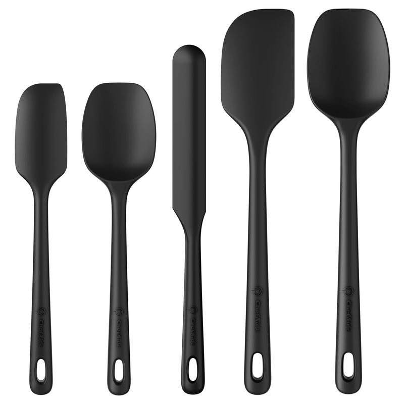 ChefAide 5 Pieces Silicone Spatula Set, Food Grade Rubber Spatula, Upgrade Strong Handle with Ergonomic Grip, Heat Resistant Up to 600Â°F for Nonstick Cookware, Cooking Black - Image 1