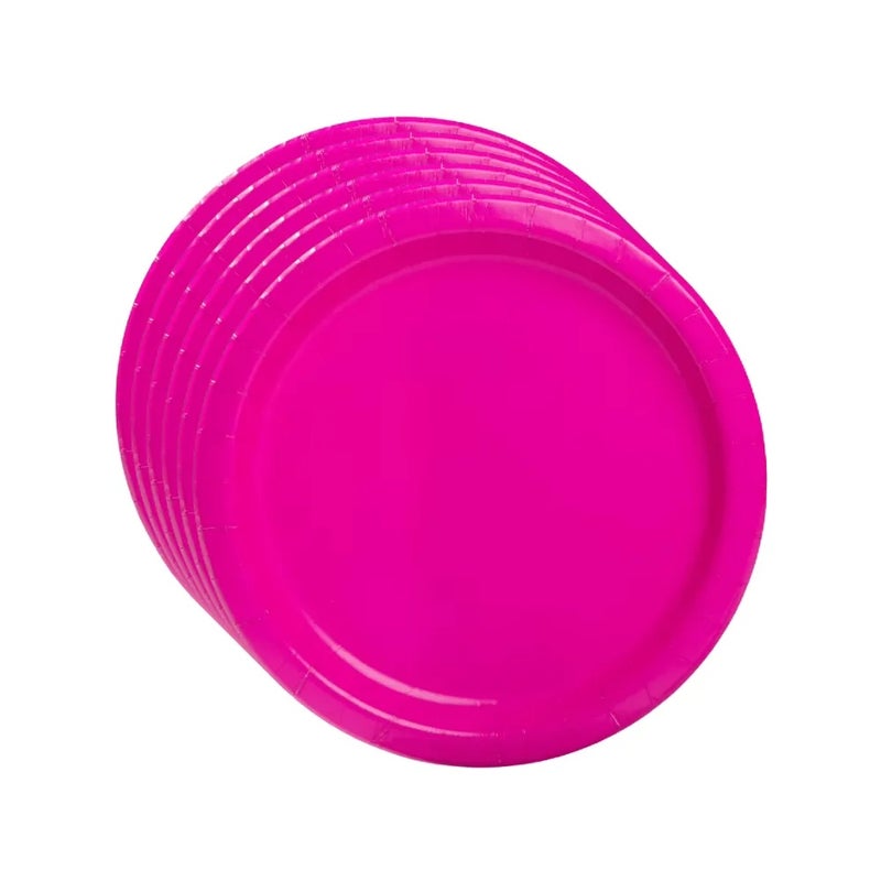 Mini Disposable Paper Plates 7inch Party Tableware With Rim 6pcs- Pink