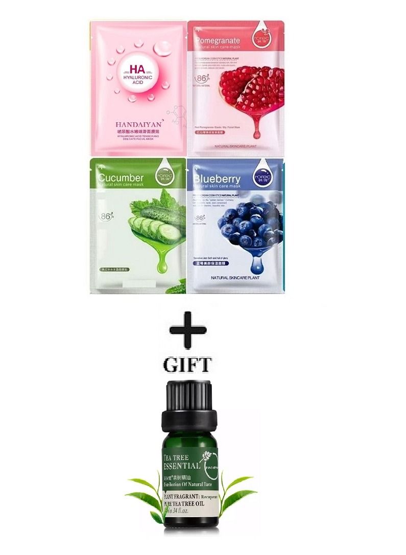 روريك 4 قطع من أقنعة الوجه الطبيعية للعناية بالبشرة مع هدية مصل شجرة الشاي لإزالة البقع من الوجه - Image 1