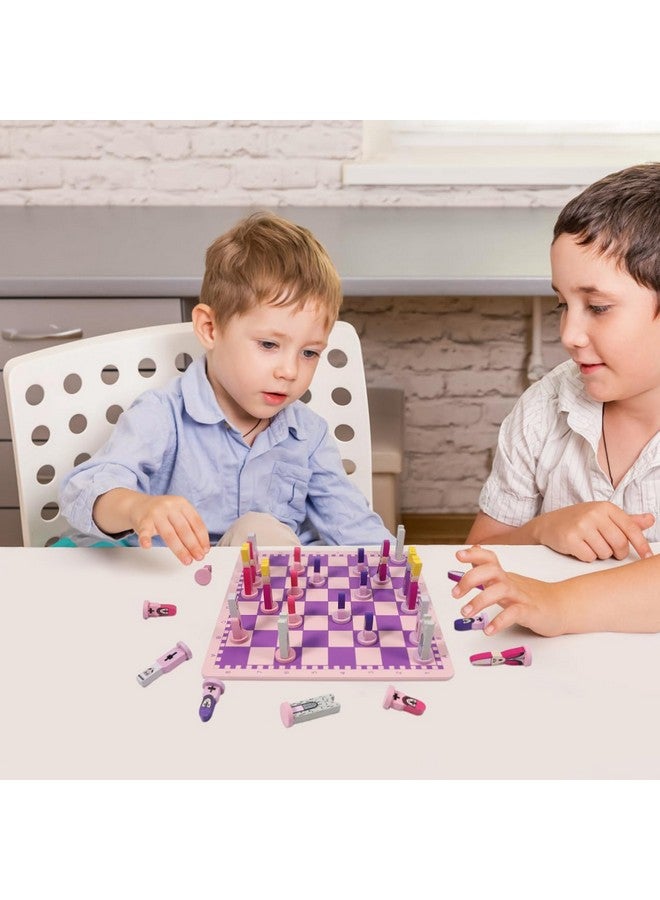 TOYANDONA Wooden Chess Set, 11.8 inch Cartoon Travel Chess Set Pink Chess Board Game Set with Cute Chess Pieces for Kids and Adults - Image 5