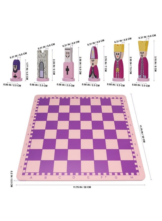 TOYANDONA Wooden Chess Set, 11.8 inch Cartoon Travel Chess Set Pink Chess Board Game Set with Cute Chess Pieces for Kids and Adults - Image 2