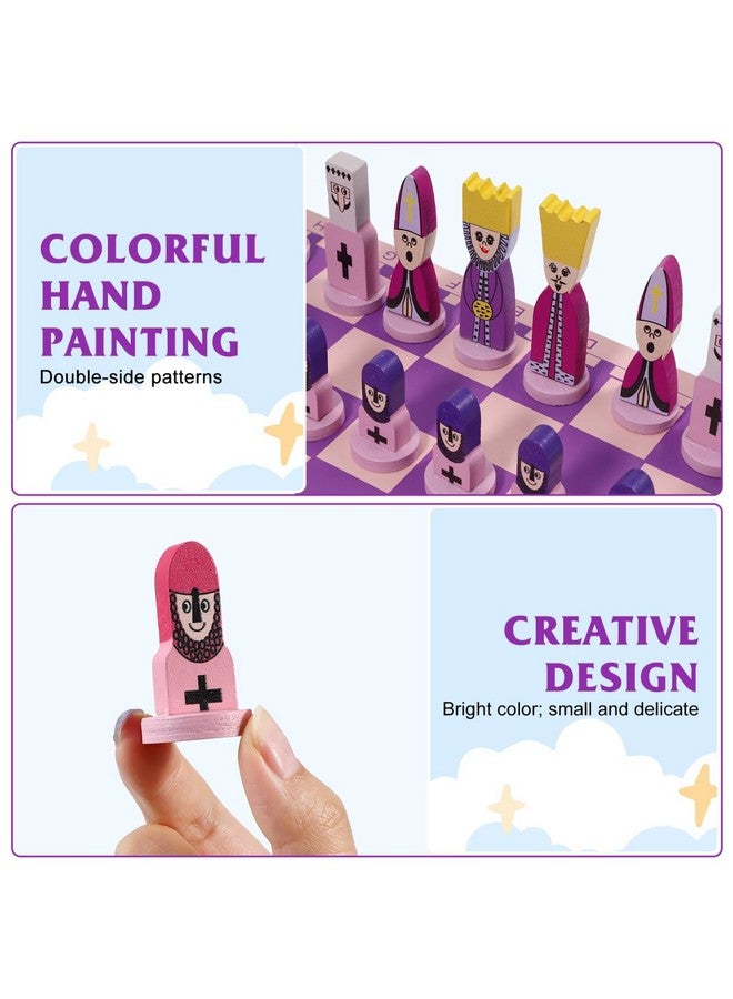 TOYANDONA Wooden Chess Set, 11.8 inch Cartoon Travel Chess Set Pink Chess Board Game Set with Cute Chess Pieces for Kids and Adults - Image 3
