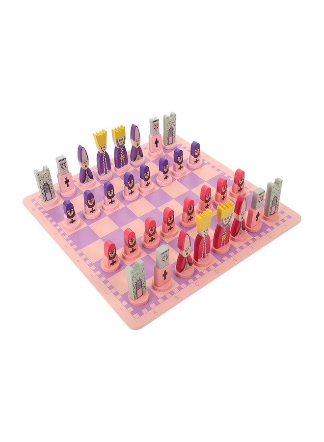 TOYANDONA Wooden Chess Set, 11.8 inch Cartoon Travel Chess Set Pink Chess Board Game Set with Cute Chess Pieces for Kids and Adults - Image 1